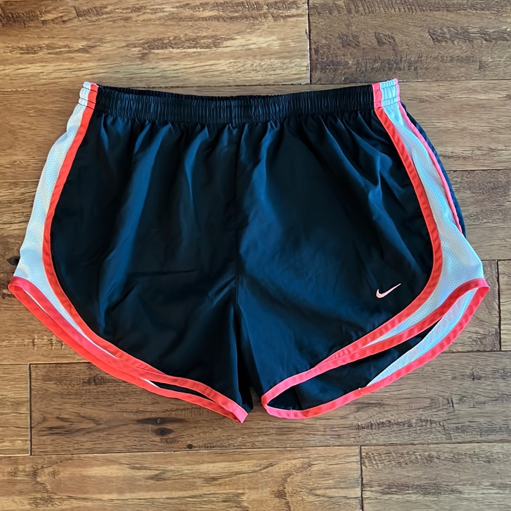 Nike Dri Fit Tempo Running Shorts Black with melon accents, Built-in Briefs, M